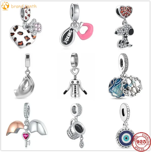 Prata Esterlina 925 para Pandora Charms Conta autêntica Pulseira Luvas de Boxe Coração Charm Beads