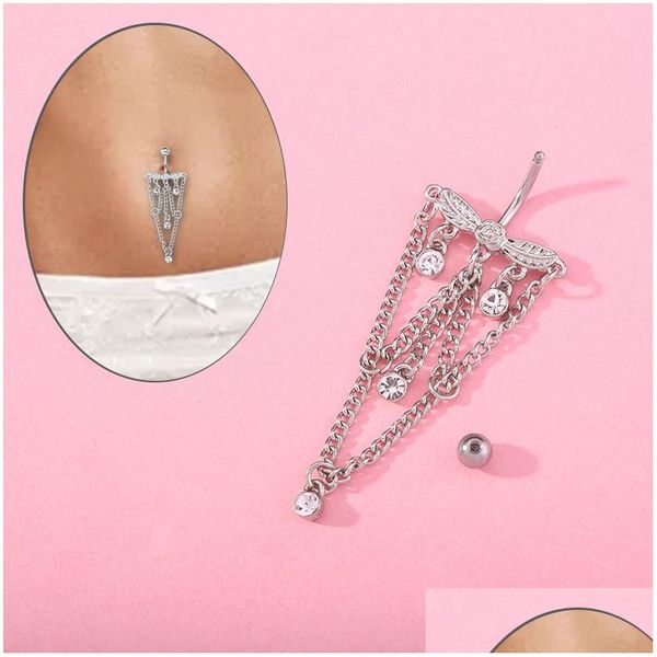 Navel Bell Button Rings Piercing per le donne Catena Triangolo Ciondolo Nappa Acciaio chirurgico Summer Beach Fashion Body Jewelry Drop Deli Dh9Bl