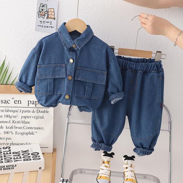 Conjuntos de roupas meninos jeans roupas primavera outono 2023 crianças casacos jeans calças 2 peças agasalhos para bebê menino terno crianças traje roupas 5 anos