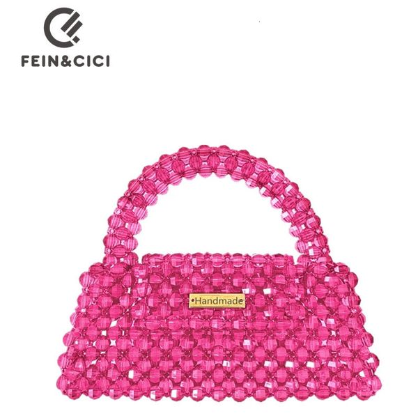 Borse per la spesa Borsa di perline di perle marca di design Borsa a mano in pietra di cristallo acrilico trasparente borsa da donna fatta a mano borsa a secchiello per feste estive 230711