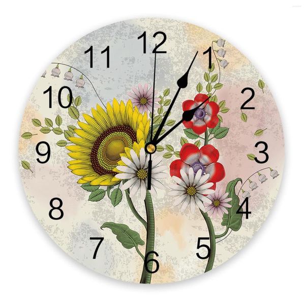 Wanduhren, Sonnenblumen-Blumen-Blätter-Uhr, groß, modern, für Küche, Esszimmer, rundes Schlafzimmer, geräuschlose Hängeuhr