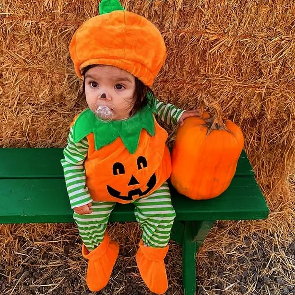 Costume per bambini Halloween bambini simpatico tuta di zucca senza maniche rotonde.