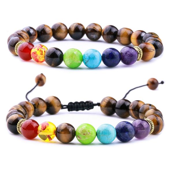 Charm Bracelets 8Mm Natural Stone Tigers Eye 7 Chakras Bead Diy Healing Nce Beads Reiki Bracelet For Women Men Friend Jewelry Drop De Dh9Dg