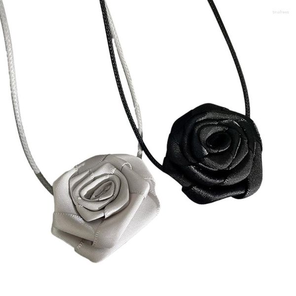 Choker Lange Touw Bloem Ketting Elegante Lace-up Ketting Kettingen Stof Materiaal Hals Sieraden