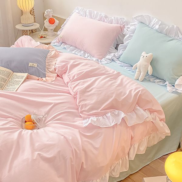 Bettwäsche-Sets Kawaii Pink Set Tagesdecken Polyester Twin Full Queen Size Niedliche Spannbettlaken Kissenbezug Schlafzimmer Bettbezug 230711