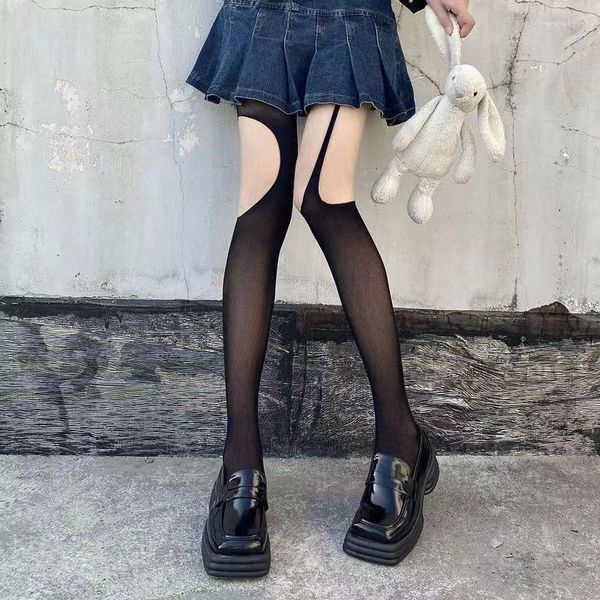 Calze da donna Calze gotiche asimmetriche Legging Lolita Collant a rete scavata Collant di pizzo con fondo giapponese Calze a rete solide