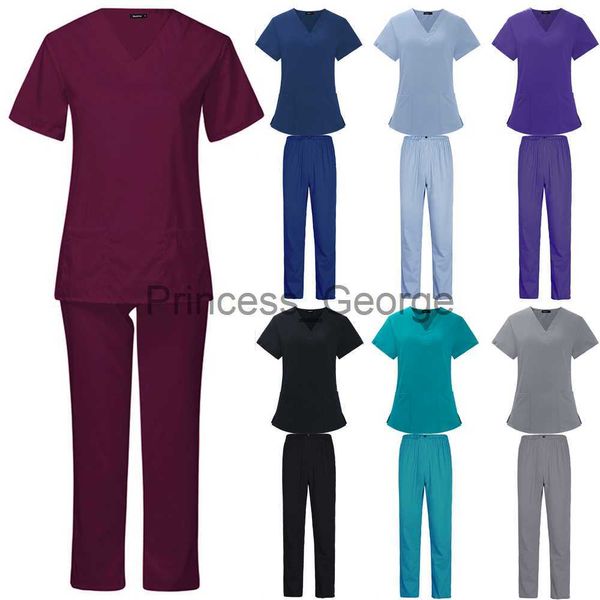 Altri Abbigliamento Estivo Sottile Unisex Scrubs Set per Uomo Donna Salone di Bellezza Infermiera Scrubs Suit Lab Spa Uniformi VNeck Pet Grooming Abbigliamento da Lavoro x0711