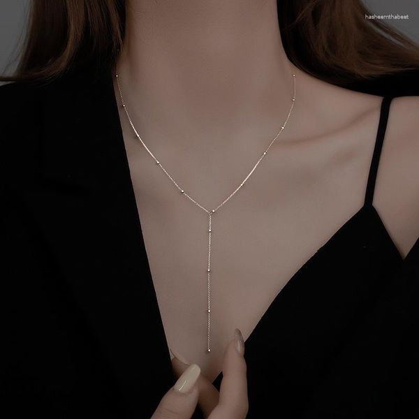 Collane con ciondolo Acciaio inossidabile A forma di Y Perline rotonde semplici Collana con frange lunghe Catena clavicola Geometrico Gioielli personalizzati da donna Girocollo