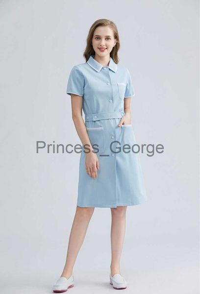 Altri Abbigliamento Donna Estate Salone di bellezza Uniforme infermieristica Farmacia Clinica Manica corta Abbigliamento da lavoro alla moda con cintura Slim Fit x0711