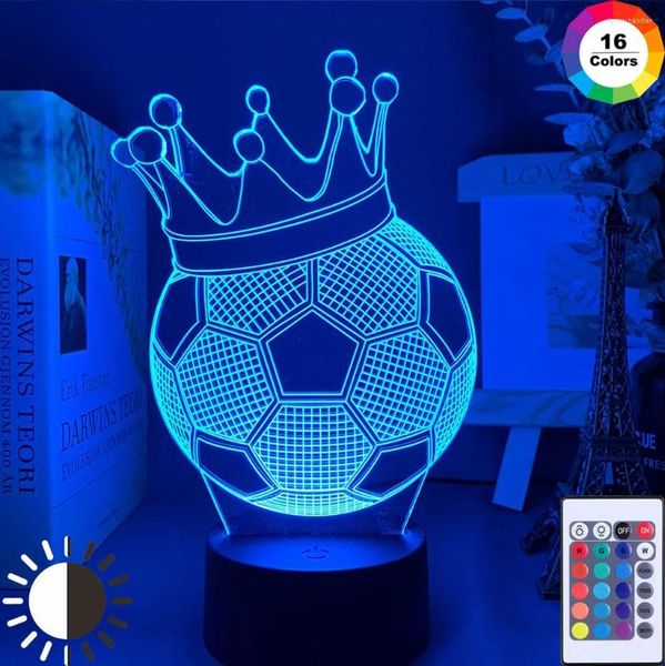 Luci notturne 3d Illusion Kids Light Football Crown 7 colori che cambiano luce notturna per bambini Camera da letto Atmosfera Soccer Room Lampada da tavolo regalo