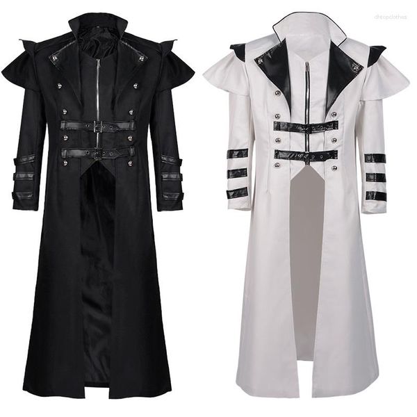 Gabardines masculinos preto branco jaqueta Steampunk medieval vintage gótico fraque vitoriano uniforme uniforme de Halloween fantasia de festa