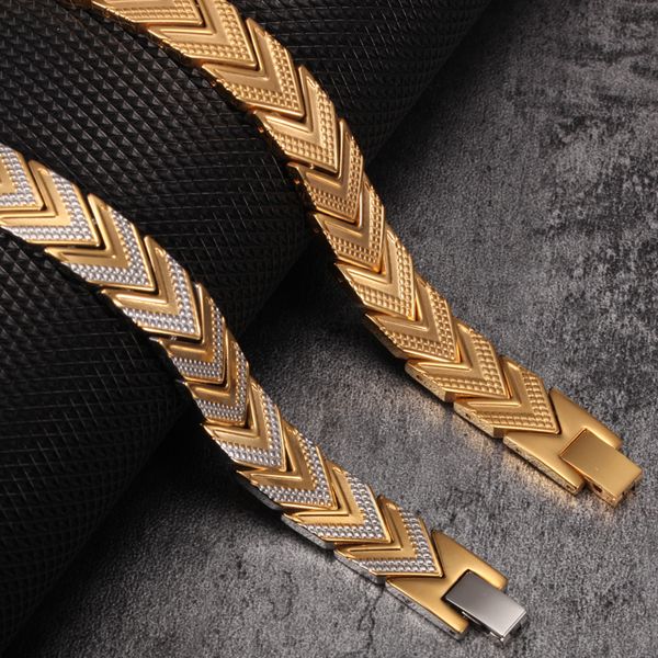 Corrente de pulseiras magnéticas Vinterly para mulheres e homens cor de ouro aço inoxidável saúde energia germânio link jóias masculino 230710