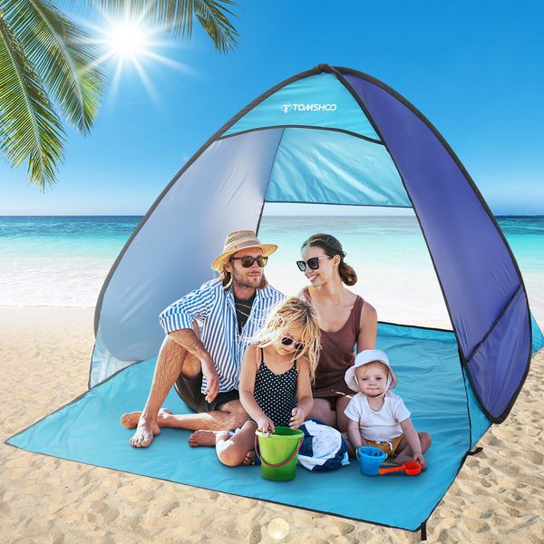 Палатки и укрытия Tomshoo Автоматическое мгновенное всплывающее пляжное палатка легкая открытая пляжная тень от тени солнца укрытие палатка навеса кабана с сумкой для переноски 230711