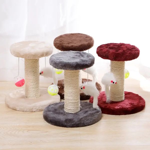 Albero per gatti Tiragraffi per gatti con letto Tappeto naturale Corda in sisal Tiragraffi con morbida piattaforma in peluche Giocattoli interattivi con pallina superiore e mouse in peluche per gattino