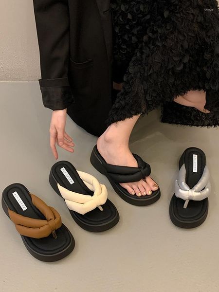 Chinelos Sapatos Feminino Verão Plataforma Luxo Slides Med Rubber Chinelos Pantofle Shallow Designer Macio Havaiano 2023 Casual Hoo