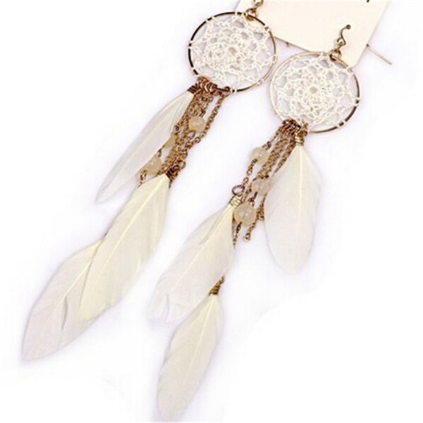 Brincos de pingente da moda Bohemia Feather Beads Long Design Dream Catcher Brincos de gota para mulheres 230710