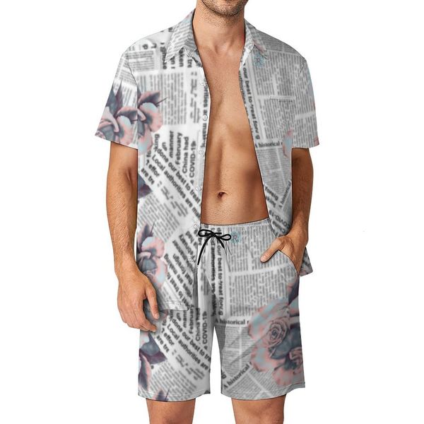 Männer Trainingsanzüge Vintage spaper Männer Sets Blumendruck Casual Shorts Urlaub Hemd Set Neuheit Design Anzug Kurzarm Große Größe Kleidung 230711