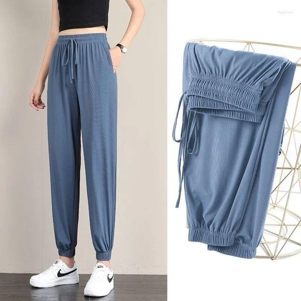 Pantaloni attivi Seta di ghiaccio Sport da donna Vestibilità ampia Estate Sottile Casual Drape All-match Bloomer per esercizi di fitness a gamba larga