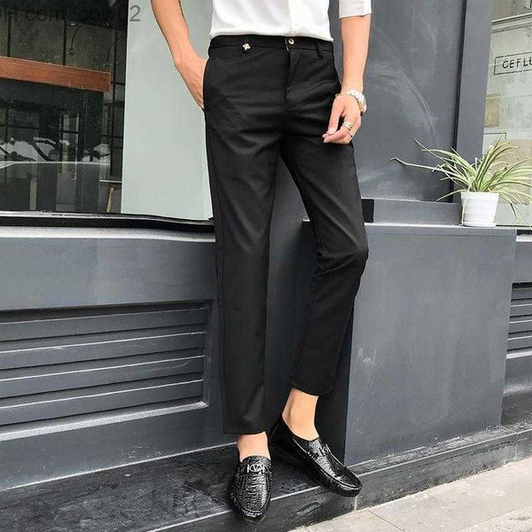 Calças masculinas 5 cores de calças masculinas da moda adequadas para ternos elegantes e justas roupas de rua de cor sólida calças de escritório Z230713