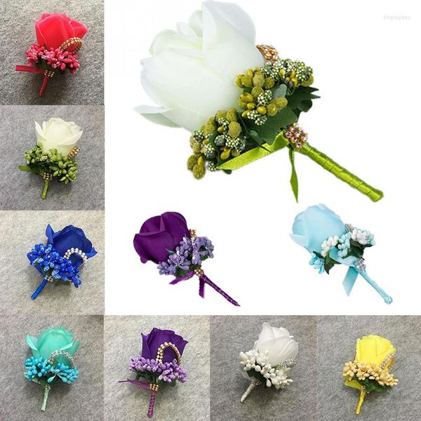 Flores Decorativas Simulação Fita de Flor Seda Bege Noivo Boutonniere Nupcial Decoração de Casamento Mariage Corpete Artificial