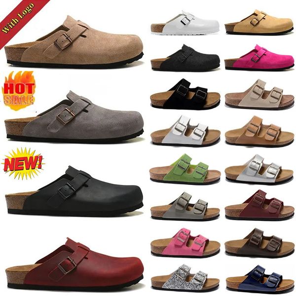 Luxo Boston Clogs Chinelos Palmilha Macia Camurça Preto Taupe Arizona Couro Natural Birko-Flor Prata Verão Masculino Feminino Birkens Tock Sandálias de Praia Ao Ar Livre Casual