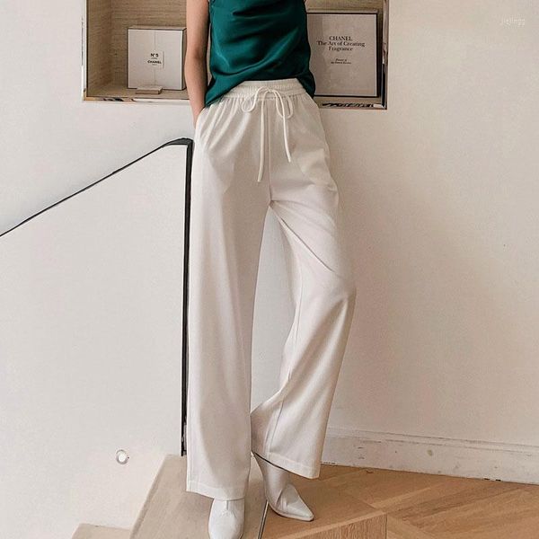 Pantaloni da donna Y2K Abbigliamento Bianco Estate Vita alta Coulisse Pantaloni larghi casual dritti a gamba larga Stile coreano 2023