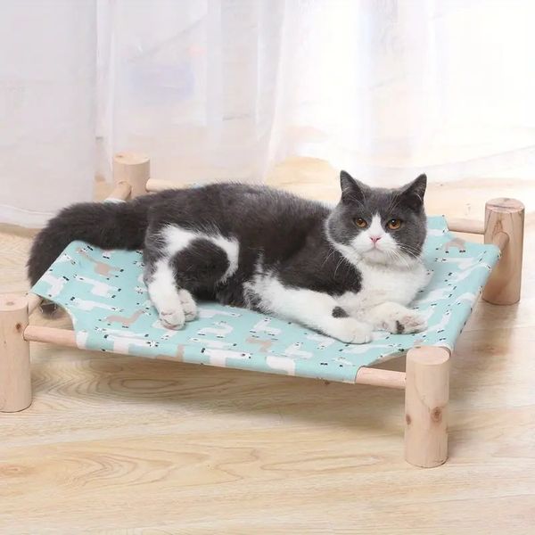 Letto per amaca per cani e gatti Four Seasons Letto per esterni di raffreddamento rialzato per gatti in legno per l'estate, Letti per gatti per gatti al coperto,