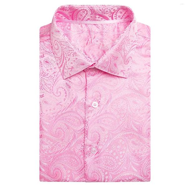 Camisas Casuais Masculinas Hi-Tie Seda Paisley Primavera Verão Mangas Curtas Masculino Rosa Jacquard Camisa Havaiana Masculino Casamento Negócios Alta Qualidade