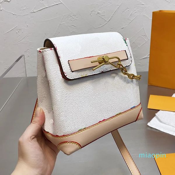 Designer-Minitasche für Damen, klassisches Druckmuster, Schnallen-Rucksack, Retro-Stil, braun-weiße Leder-Umhängetaschen, niedliche Taschen-Geldbörse