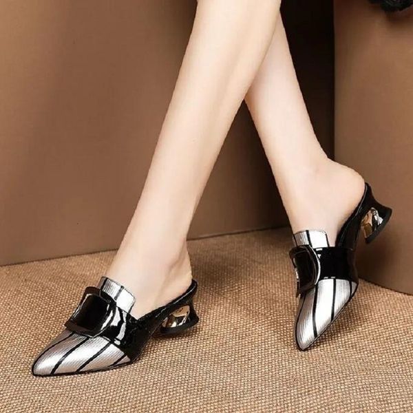 Sapato social bonito doce de alta qualidade bisel bege deslizamento no estilete senhora clássico conforto salto elegante Zapato negro Tacon E5867 230711