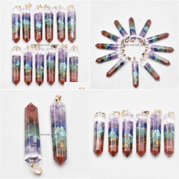 Charms Orgonite Chakela Arcobaleno Sette Chakra Ametiste Lapis Lazi 7 Colori Pietra Pilastro Pendenti Fai Da Te Creazione di Gioielli Collana Drop De Dhaly