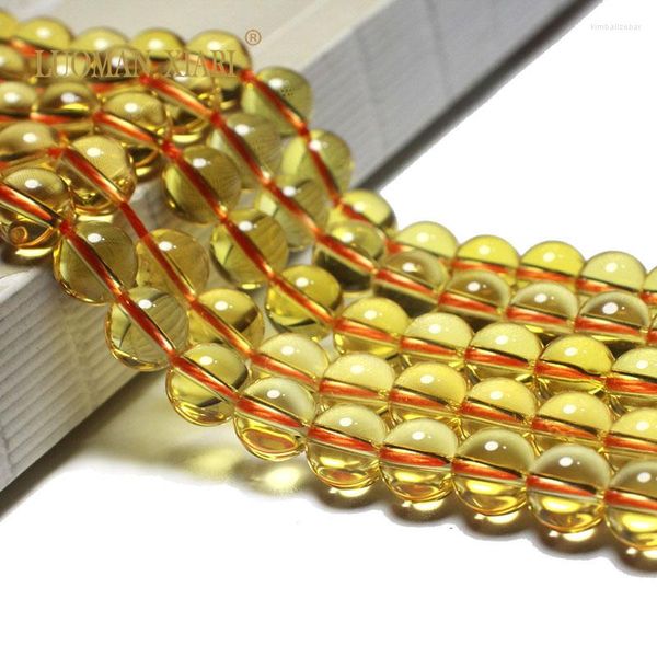 Lose Edelsteine Piezoquarz Citrin Gelb Quatrz Runde Kristall Natursteinperlen für Schmuckherstellung Diy Armband Halskette Material