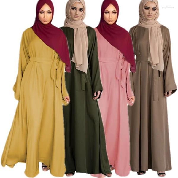 Roupas étnicas Malásia Robe Sólido Abaya Dubai Turquia Eid Ramadan Muçulmano Vestido Longo Para Mulheres Kaftan Islam Árabe Femme Jilbab