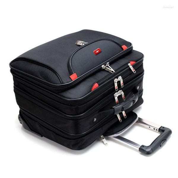 Bavullar 2023 Naylon Koyu Siyah Erkekler/Kadın Çeken Çubuk Seyahat Bavul 16 inç Bagaj Spinner ile