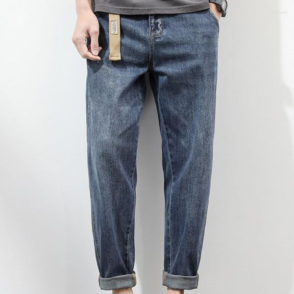Jeans masculino simples retrô para roupas masculinas largas roupas casuais grandes enroladas moda calças jeans lavadas desgastadas calças cargo