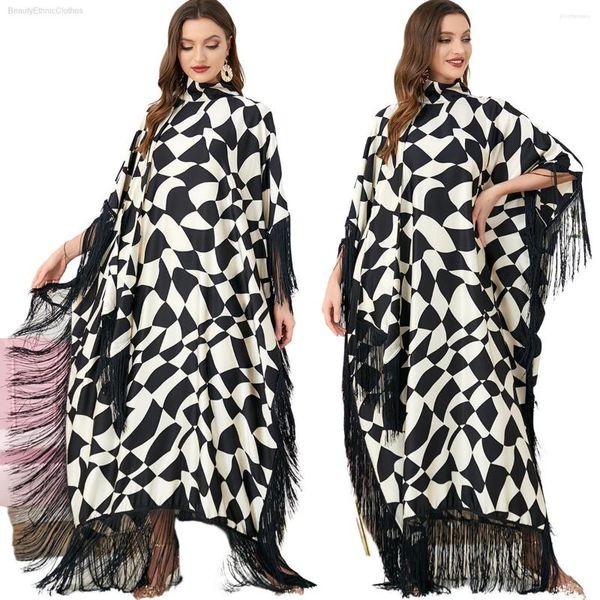 Roupa étnica feminina islâmica muçulmana com borlas vestido oversized casual kaftan abaya manga morcego robe roupas africanas