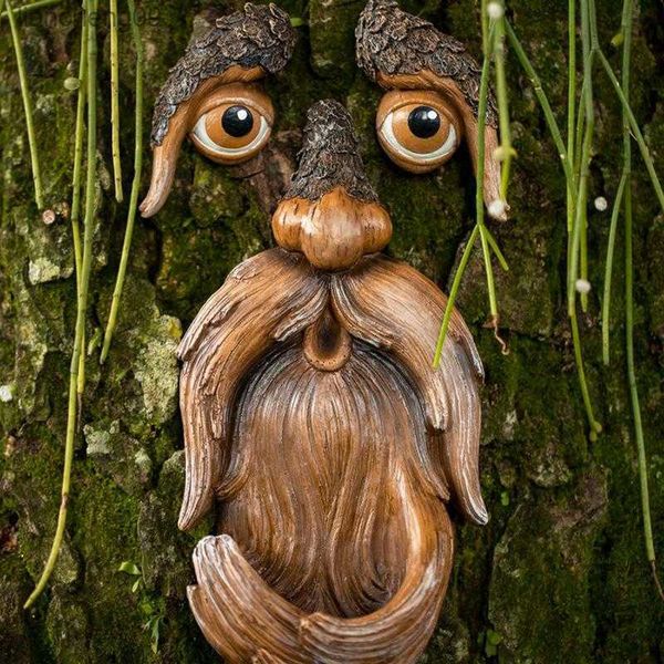 Árvore Faces Único Alimentadores de Pássaros Decoração Old Man Tree Hugger Arte de Jardim Características Faciais Escultura Decoração de Jardim de Árvore Caprichosa L230620