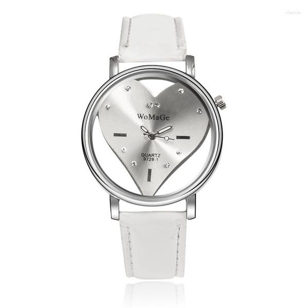 Нарученные часы мода Womage Brand Womens Watches Canual Valentine Love Heart Quartz Watch Hollow Crystal Designer Student Student