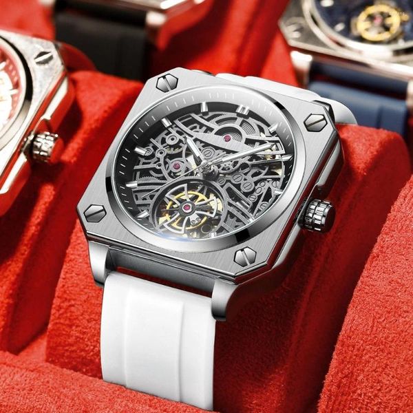 Relógios de pulso 2023 BINBOND H1133 Turbilhão Relógio Mecânico Masculino Pulseira de Aço Automático Esqueleto Mens Relógios Top BOX