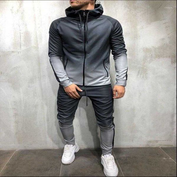 Agasalhos masculinos conjunto de agasalho homem macacão de jogging casual colorblock listrado ternos de suor cinza roupas de ginástica primavera outono conjuntos masculinos roupas esportivas BRDH