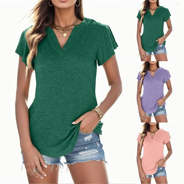 Camicette da donna T-shirt larghe in cotone da donna Sexy scollo a V Ruffles Sleevess Summer Lady Office Pullover Top Streetwear coreano Camisa Blusa