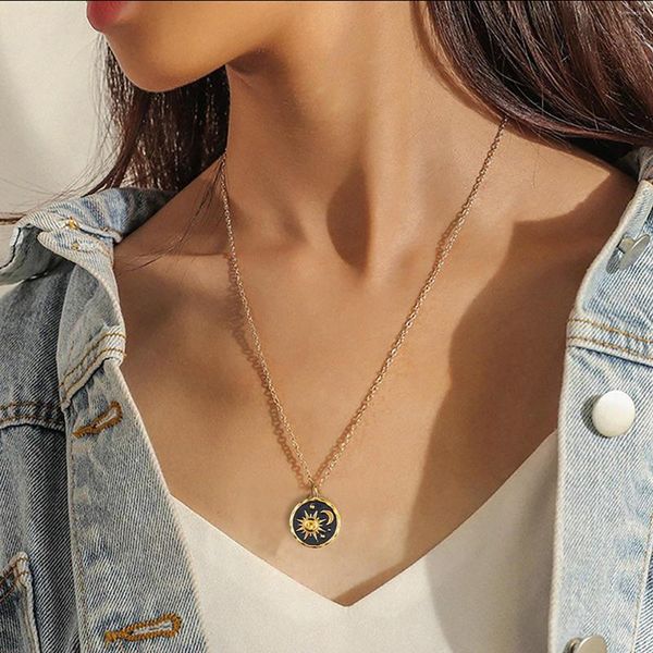 Correntes Boho Vintage Colar com Pingente Sol Lua Jóias Memorial Presente Estética Elegante Para Mulheres Colar Para Mujer