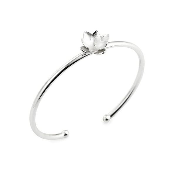 Impostazioni di gioielli Braccialetto vuoto Base Perla Semi Montaggi Fiore di loto 925 Sterling Sier Cuff Bangle 3 Pezzi Drop Delivery Dhaxu