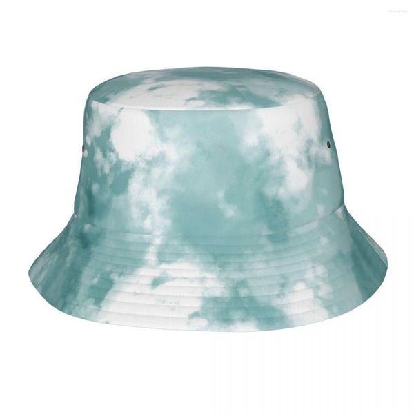 Boinas Inverno Panama Caps Teal Tie Dye Aquarela Para Homens Mulheres Boné Pescador Reversível Algodão Chapéus De Pesca Ao Ar Livre Chapéu