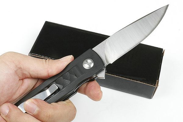 Faca dobrável Flipper M6651 de alta qualidade D2 Satin Drop Point Blade Black G10 com cabo de chapa de aço inoxidável Ball Bearin EDC Canivetes Ferramentas ao ar livre