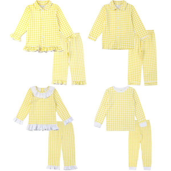 Pigiama 95% cotone Ragazzi e ragazze Set lungo due pezzi Limone a quadri Abbigliamento per bambini Pigiama pasquale 230710