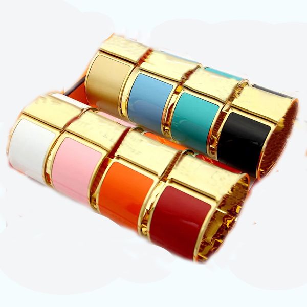 Moda Design Clássico Pulseira Rosy Gold Sier Banhado Extra-largo 33 MM Esmalte Aço Inoxidável Pulseiras de Punho Articuladas Jóias Presente Versão Baixa