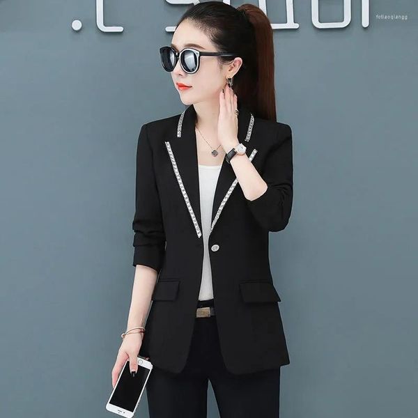 Ternos femininos jaqueta feminina 2023 moda coreana manga três quartos temperamento casaco incrustado de diamantes blazers femininos tops e583