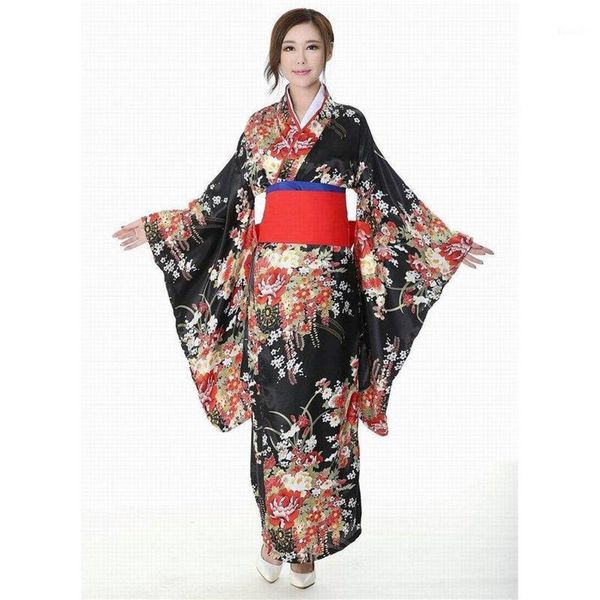 Giapponese Tradizionale Ragazza Fiore Geisha Kimono Vintage Donne Stage Show Costume Cosplay Hell Girls Enma Donne Sakura Suit1255Y