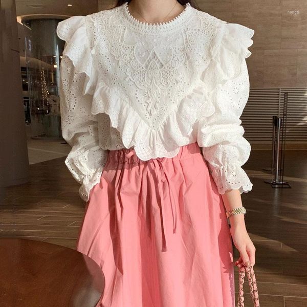 Dames Blouses Korejepo Lace Sunscreen Shirt Top Office Lady Koreaans Chic Gentle Casual Veelzijdige Blouse 2023 Frans Elegant Temperament